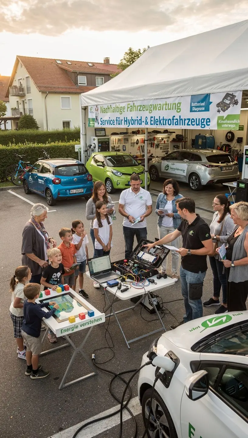 Hybridfahrzeug steht in der Servicehalle, bereit für eine umfassende Batterieinspektion